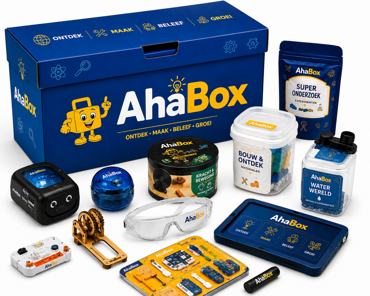 Open AhaBox met drone, robot, micro:bit, microscoop en gereedschap